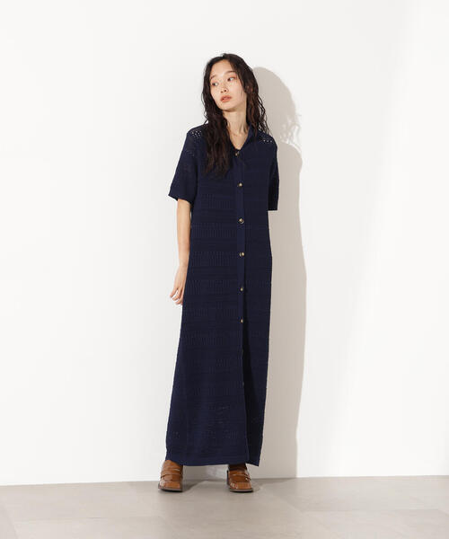 N.(N. Natural Beauty Basic)(エヌエヌナチュラルビューティーベーシック)の「透かし編みポロニットワンピース(ワンピース・レディース・グリーン/オフホワイト/ネイビー・MEDIUM)」の20枚目の写真