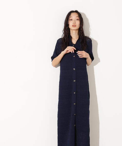 N.(N. Natural Beauty Basic)(エヌエヌナチュラルビューティーベーシック)の「透かし編みポロニットワンピース(ワンピース・レディース・グリーン/オフホワイト/ネイビー・MEDIUM)」の19枚目の写真
