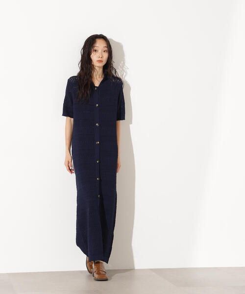 N.(N. Natural Beauty Basic)(エヌエヌナチュラルビューティーベーシック)の「透かし編みポロニットワンピース(ワンピース・レディース・グリーン/オフホワイト/ネイビー・MEDIUM)」の18枚目の写真