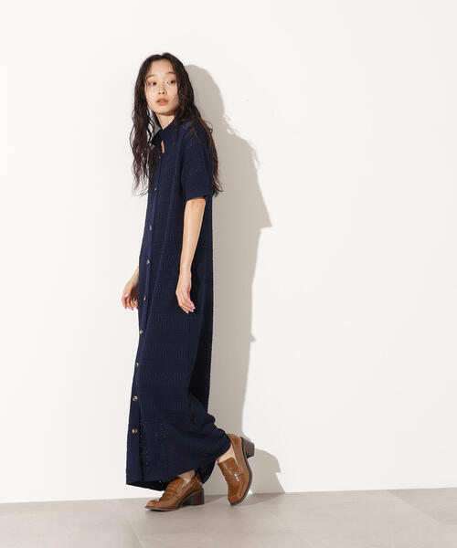 N.(N. Natural Beauty Basic)(エヌエヌナチュラルビューティーベーシック)の「透かし編みポロニットワンピース(ワンピース・レディース・グリーン/オフホワイト/ネイビー・MEDIUM)」の17枚目の写真