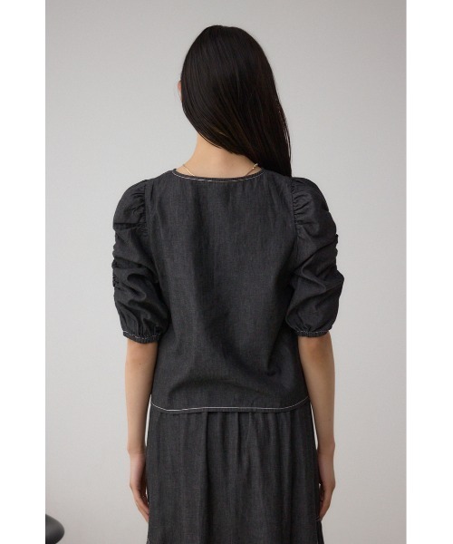 AZUL by moussy（アズールバイマウジー）の「フロントギャザースリーブブラウス（シャツ/ブラウス・レディース・ダークブルー/ブラック・FREE）」の8枚目の写真