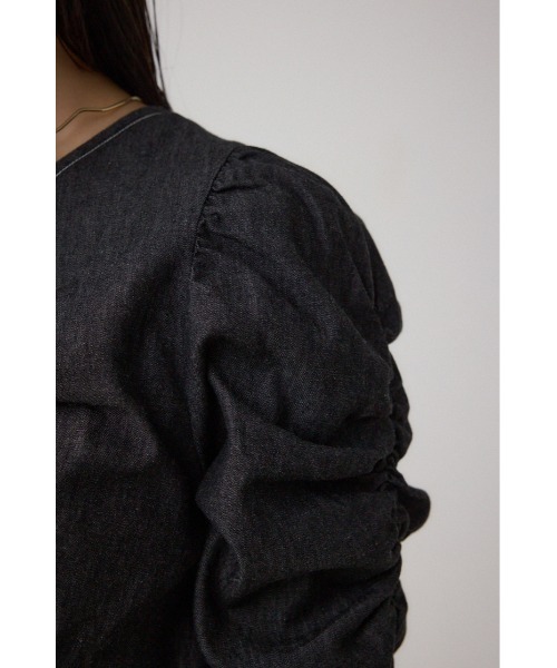 AZUL by moussy（アズールバイマウジー）の「フロントギャザースリーブブラウス（シャツ/ブラウス・レディース・ダークブルー/ブラック・FREE）」の10枚目の写真