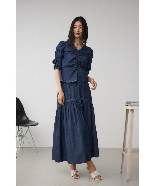 AZUL by moussy（アズールバイマウジー）の「フロントギャザースリーブブラウス（シャツ/ブラウス・レディース・ダークブルー/ブラック・FREE）」の15枚目の写真