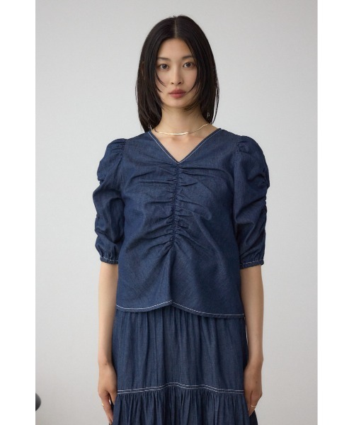 AZUL by moussy（アズールバイマウジー）の「フロントギャザースリーブブラウス（シャツ/ブラウス・レディース・ダークブルー/ブラック・FREE）」の16枚目の写真