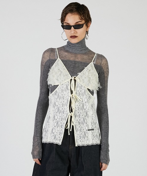 PRANK PROJECT(プランクプロジェクト)の「レースカットアウトキャミトップ / Lace Cut-Out Camisole Top(キャミソール・レディース・ブラック/ホワイト・FREE)」の5枚目の写真