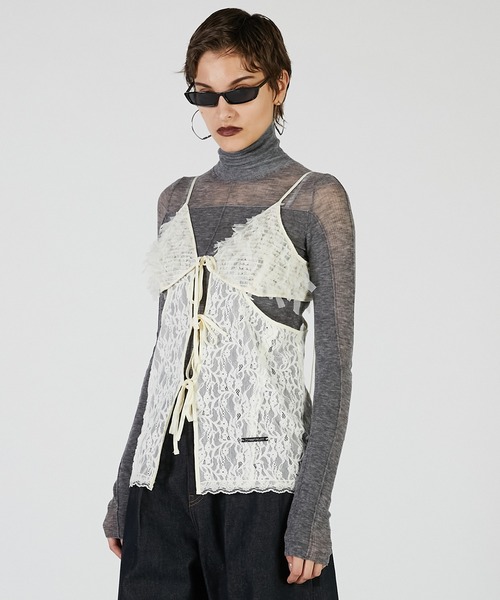 PRANK PROJECT(プランクプロジェクト)の「レースカットアウトキャミトップ / Lace Cut-Out Camisole Top(キャミソール・レディース・ブラック/ホワイト・FREE)」の6枚目の写真