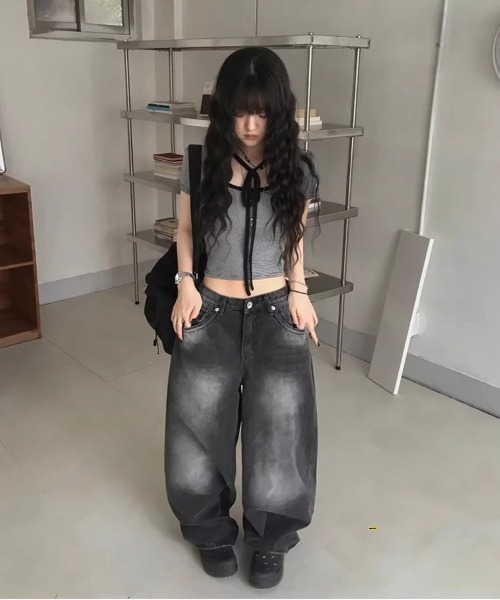 gossip!ロサンゼルス(ゴシップロサンゼルス)の「【Y2Kガーリー】 ボーダー柄クロスリボン配パイピングTシャツ(Tシャツ/カットソー・レディース・ブラック/ピンク・FREE)」の9枚目の写真