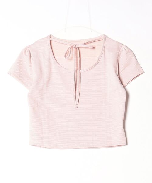 gossip!ロサンゼルス(ゴシップロサンゼルス)の「【Y2Kガーリー】 ボーダー柄クロスリボン配パイピングTシャツ(Tシャツ/カットソー・レディース・ブラック/ピンク・FREE)」の17枚目の写真