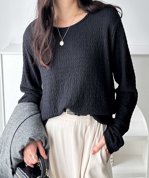 GeeRA(ジーラ)の「デイリー使いにぴったり♪クルーネックフクレジャガードトップス(Tシャツ/カットソー・レディース・ライトグレー/モカ/ブルー/ブラック/アイボリー・SMALL/MEDIUM/LARGE/X-LARGE)」の7枚目の写真