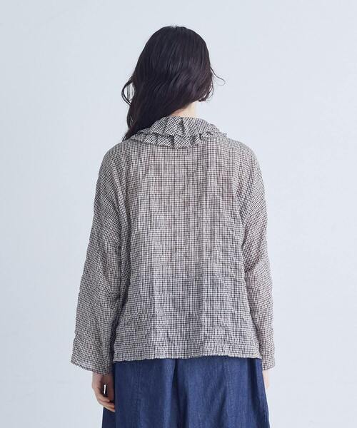 conges payes グレー　新品　シャーリングフリルシャツ シャーリングフリルシャツジャケット（シャツ/ブラウス