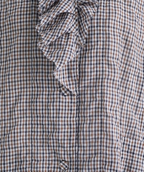 conges payes ADIEU TRISTESSE(コンジェ ペイエ アデュートリステス)の「シャーリングフリルシャツジャケット(シャツ/ブラウス・レディース・ブラウン/チェック・38)」の16枚目の写真