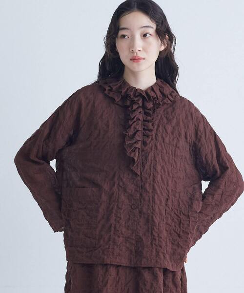 conges payes ADIEU TRISTESSE(コンジェ ペイエ アデュートリステス)の「シャーリングフリルシャツジャケット(シャツ/ブラウス・レディース・ブラウン/チェック・38)」の21枚目の写真