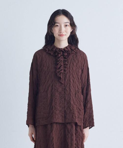 conges payes ADIEU TRISTESSE(コンジェ ペイエ アデュートリステス)の「シャーリングフリルシャツジャケット(シャツ/ブラウス・レディース・ブラウン/チェック・38)」の22枚目の写真