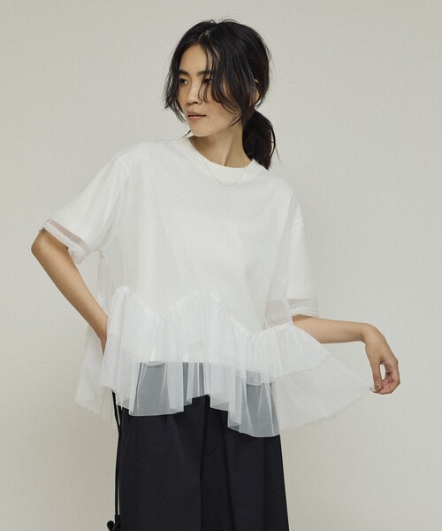 Firsthand(ファーストハンド)の「Firsthand/ファーストハンド オーガニックコットン シアーチュール レイヤードトップス(Tシャツ/カットソー・レディース・ホワイト/ブラック・フリ-)」の1枚目の写真
