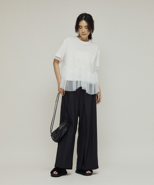 Firsthand(ファーストハンド)の「Firsthand/ファーストハンド オーガニックコットン シアーチュール レイヤードトップス(Tシャツ/カットソー・レディース・ホワイト/ブラック・フリ-)」の3枚目の写真