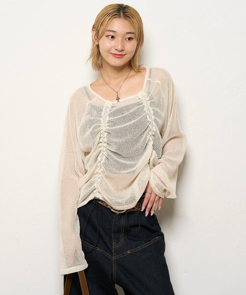 WHO'S WHO gallery(フーズフーギャラリー)の「コードデザインニットソートップス(Tシャツ/カットソー・レディース・アイボリー/ブラック/ブラウン・FREE)」の5枚目の写真