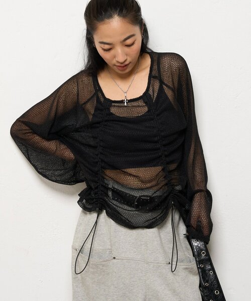 WHO'S WHO gallery(フーズフーギャラリー)の「コードデザインニットソートップス(Tシャツ/カットソー・レディース・アイボリー/ブラック/ブラウン・FREE)」の16枚目の写真