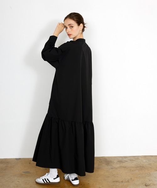 DRAW(ドロー)の「DRAW(ドロー) / スタンドカラー ロングシャツワンピース(シャツワンピース・レディース・ブラック/グレー・MEDIUM/LARGE)」の5枚目の写真
