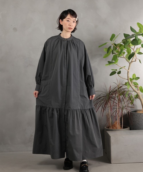 DRAW(ドロー)の「DRAW(ドロー) / スタンドカラー ロングシャツワンピース(シャツワンピース・レディース・ブラック/グレー・MEDIUM/LARGE)」の13枚目の写真