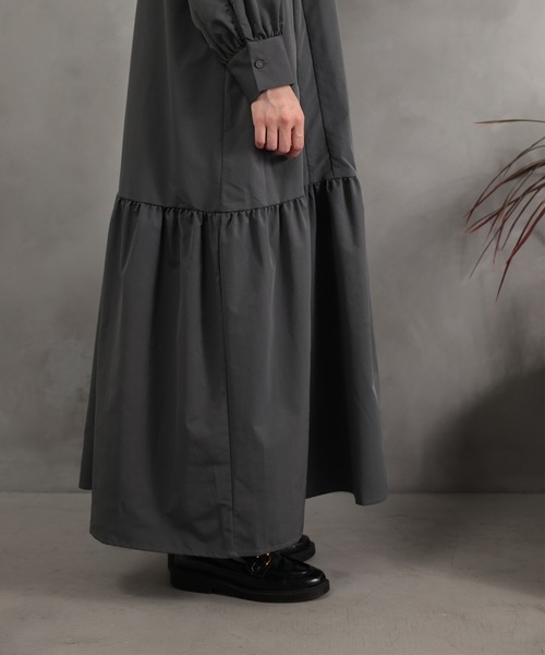 DRAW(ドロー)の「DRAW(ドロー) / スタンドカラー ロングシャツワンピース(シャツワンピース・レディース・ブラック/グレー・MEDIUM/LARGE)」の16枚目の写真