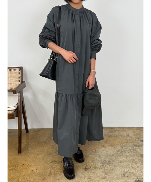 DRAW(ドロー)の「DRAW(ドロー) / スタンドカラー ロングシャツワンピース(シャツワンピース・レディース・ブラック/グレー・MEDIUM/LARGE)」の19枚目の写真
