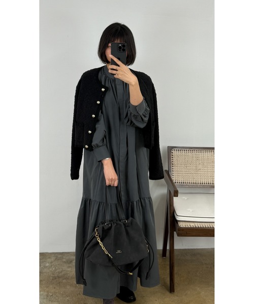 DRAW(ドロー)の「DRAW(ドロー) / スタンドカラー ロングシャツワンピース(シャツワンピース・レディース・ブラック/グレー・MEDIUM/LARGE)」の21枚目の写真
