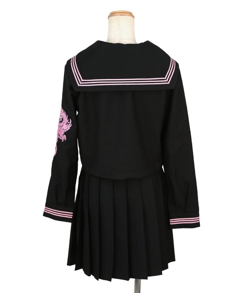 Tika（ティカ）の「コスプレ 制服 セーラー服 かわいい ドラゴン刺繍 体型カバー 長袖 プリーツ ミニ フレアスカート 4点セット（コスチューム/パーティーグッズ・レディース・ブラック×ホワイト/ブラック×ピンク・L/S）」の14枚目の写真