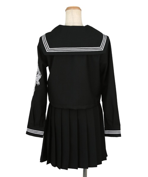 Tika（ティカ）の「コスプレ 制服 セーラー服 かわいい ドラゴン刺繍 体型カバー 長袖 プリーツ ミニ フレアスカート 4点セット（コスチューム/パーティーグッズ・レディース・ブラック×ホワイト/ブラック×ピンク・L/S）」の19枚目の写真