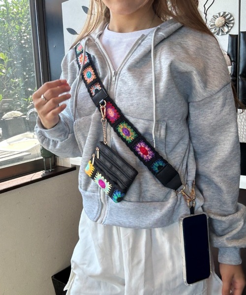 セール】クロシェ編み ポーチ付き ショルダーストラップ スマホ
