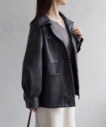 Thevon | スタンドネック合皮カバーオール(ブルゾン)