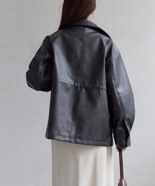 Thevon（ゼボン）の「スタンドネック合皮カバーオール（ブルゾン・レディース・ブラック/ブラウン・FREE）」の6枚目の写真