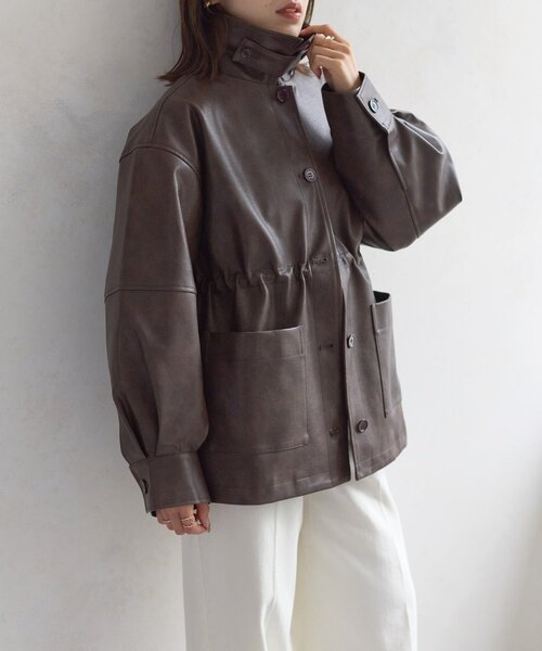 Thevon（ゼボン）の「スタンドネック合皮カバーオール（ブルゾン・レディース・ブラック/ブラウン・FREE）」の14枚目の写真