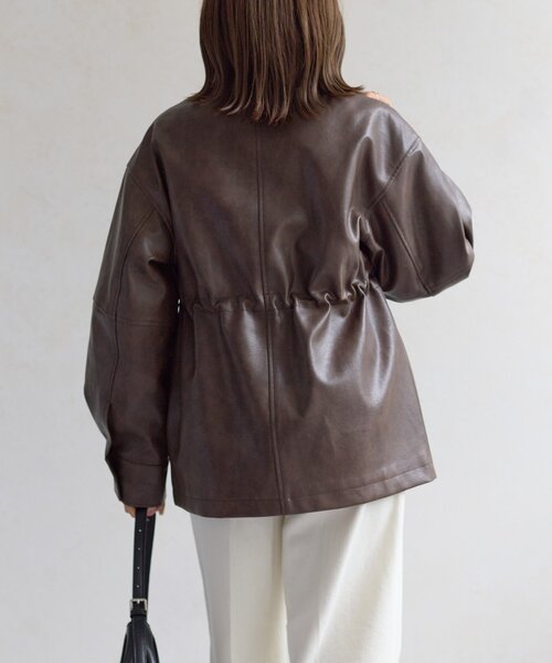 Thevon（ゼボン）の「スタンドネック合皮カバーオール（ブルゾン・レディース・ブラック/ブラウン・FREE）」の15枚目の写真