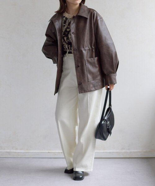 Thevon（ゼボン）の「スタンドネック合皮カバーオール（ブルゾン・レディース・ブラック/ブラウン・FREE）」の16枚目の写真