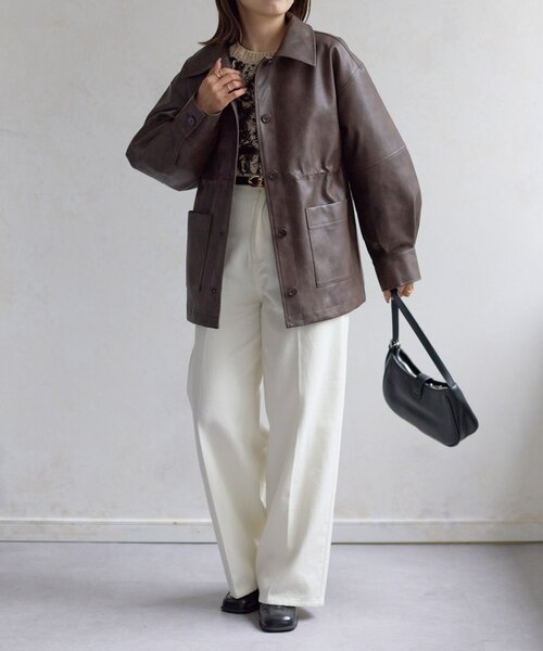 Thevon（ゼボン）の「スタンドネック合皮カバーオール（ブルゾン・レディース・ブラック/ブラウン・FREE）」の18枚目の写真