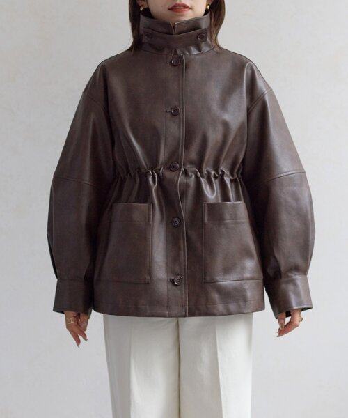 Thevon（ゼボン）の「スタンドネック合皮カバーオール（ブルゾン・レディース・ブラック/ブラウン・FREE）」の19枚目の写真