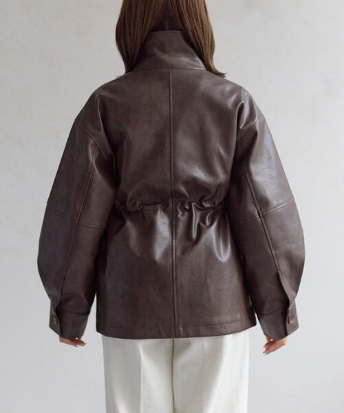 Thevon（ゼボン）の「スタンドネック合皮カバーオール（ブルゾン・レディース・ブラック/ブラウン・FREE）」の20枚目の写真