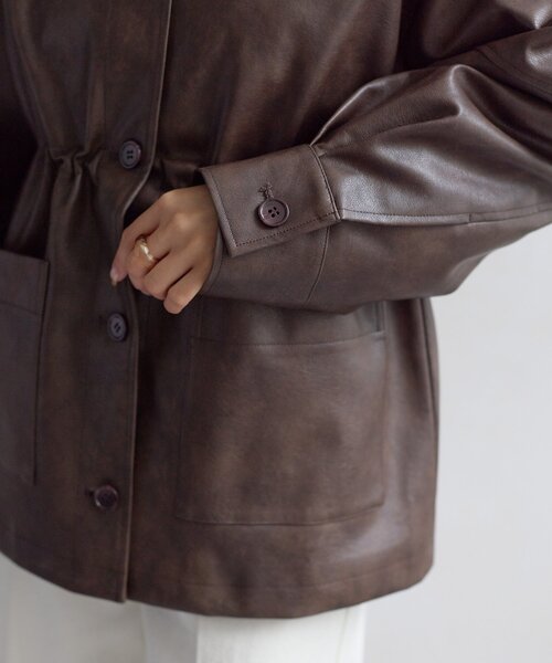 Thevon（ゼボン）の「スタンドネック合皮カバーオール（ブルゾン・レディース・ブラック/ブラウン・FREE）」の21枚目の写真