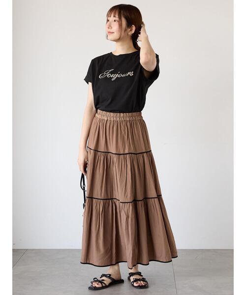 Te chichi TERRASSE（テチチテラス）の「【接触冷感】スパンコールロゴフレンチスリーブTシャツ（Tシャツ/カットソー・レディース・ネイビー/ブラック/オフホワイト・F）」の4枚目の写真