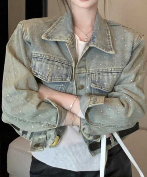 セール】ラメストーン スタッズ付き グランジジャケット