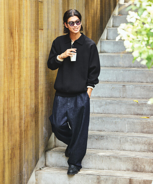 FREAK'S STORE（フリークスストア）の「FREAK’S STORE/フリークスストア ワイドテーパード デニム スラックスパンツ（デニムパンツ・メンズ・ライトグレー/ネイビー/ブラック/ブルー・SMALL/LARGE/MEDIUM）」の16枚目の写真