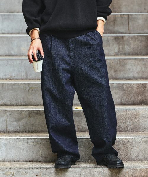 FREAK'S STORE（フリークスストア）の「FREAK’S STORE/フリークスストア ワイドテーパード デニム スラックスパンツ（デニムパンツ・メンズ・ライトグレー/ネイビー/ブラック/ブルー・SMALL/LARGE/MEDIUM）」の18枚目の写真