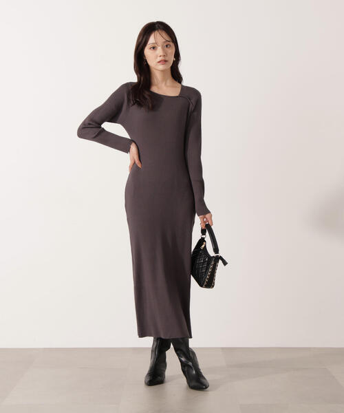 PROPORTION BODY DRESSING（プロポーションボディドレッシング）の「デコルテアシメリブニットワンピース / 1215240015（ワンピース・レディース・ダークグレー/グレー・P/S/MEDIUM）」の15枚目の写真