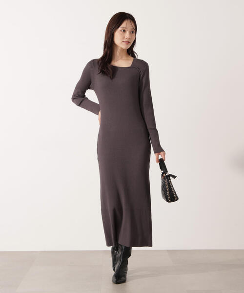 PROPORTION BODY DRESSING（プロポーションボディドレッシング）の「デコルテアシメリブニットワンピース / 1215240015（ワンピース・レディース・ダークグレー/グレー・P/S/MEDIUM）」の16枚目の写真