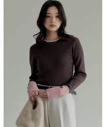 [2025AW COLLECTION]配色スリーブクルーネックリブニットトップス