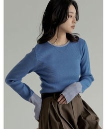[2025AW COLLECTION]配色スリーブクルーネックリブニットトップス