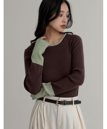 [2025AW COLLECTION]配色スリーブクルーネックリブニットトップス