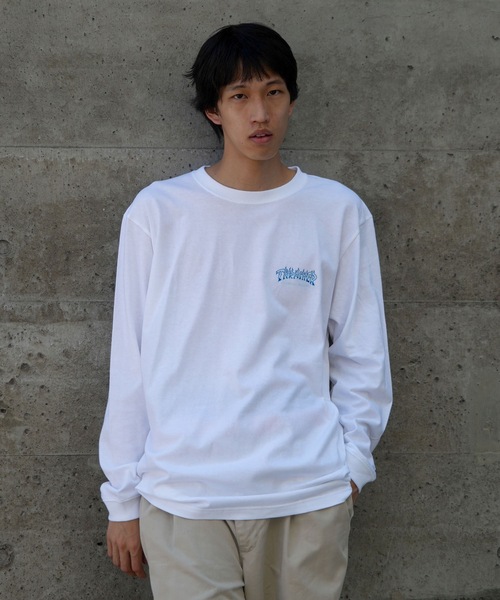 THRASHER（スラッシャー）の「FIRE LOGO L/S T-SHIRTS/THRASHER スラッシャーロゴ 長袖 Tシャツ ロンT 炎 フレーム エフェクト胸ロゴ プリント ストリート スケート（Tシャツ/カットソー・メンズ・ブラック×ブルー/ホワイト×ブルー・MEDIUM/LARGE/X-LARGE/SMALL）」の10枚目の写真