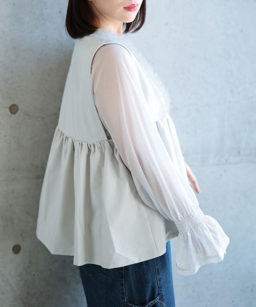 Ruwan yu(ルワンユー)の「ペプラムベスト&シアーブラウスセット【大きいサイズ対応】(シャツ/ブラウス・レディース・グレー・L/LL/3L/4L)」の3枚目の写真