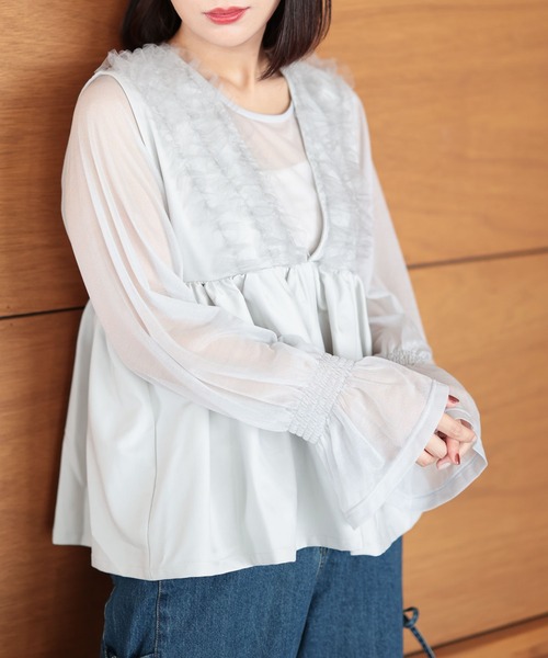 Ruwan yu(ルワンユー)の「ペプラムベスト&シアーブラウスセット【大きいサイズ対応】(シャツ/ブラウス・レディース・グレー・L/LL/3L/4L)」の4枚目の写真